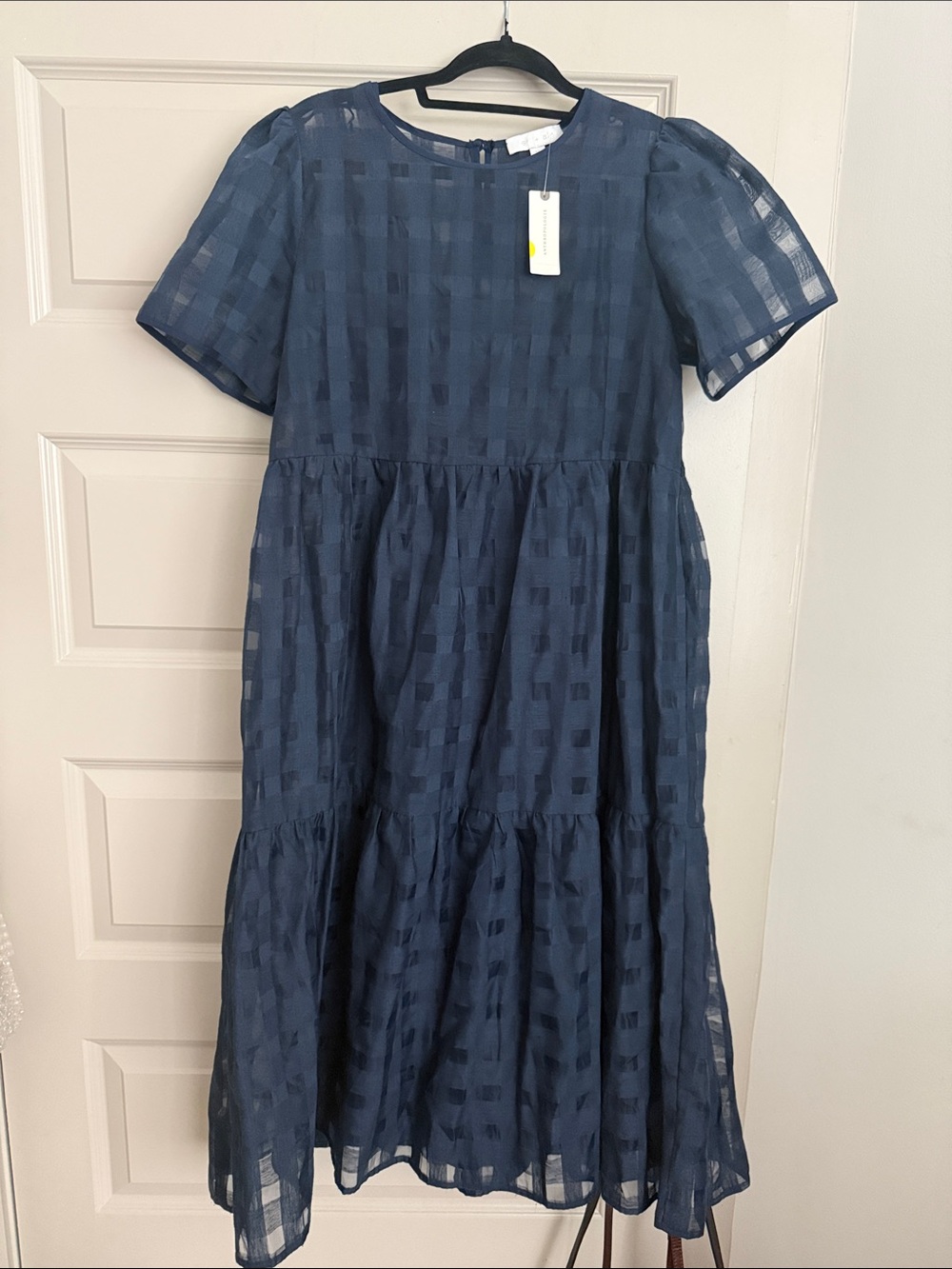 Anthropologie Navy Check Tiered Party Dress $168 - Picture 1 of 4